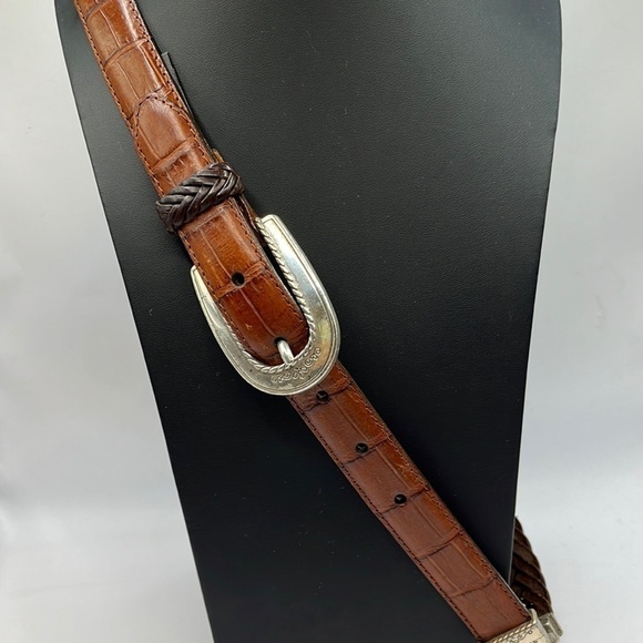Vintage Brighton Two Tone Brown Leather and Leather Braid Size M 30 - Picture 1 of 12